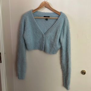 Sky blue crop top v neck cardigan